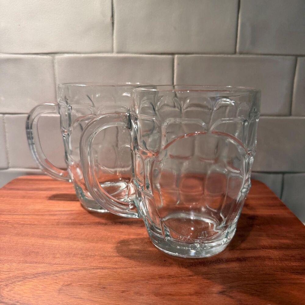 Vintage Crown Dema B509A Dimple Beer Mug Set of 2, British Pub Glasses, Crown 8